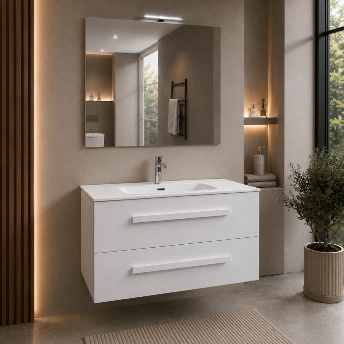 Mobile bagno LIRIO cemento bianco con lavabo integrato