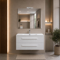 Mobile bagno sospeso LIRIO 100 cm cemento bianco con lavabo in ceramica