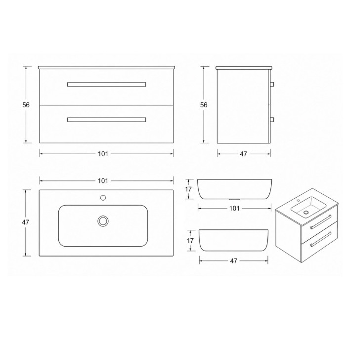 Arredo bagno LIRIO 100 cm cemento bianco Made in Italy Yellowshop