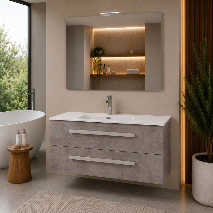 Mobile bagno moderno effetto cemento chiaro 90 cm