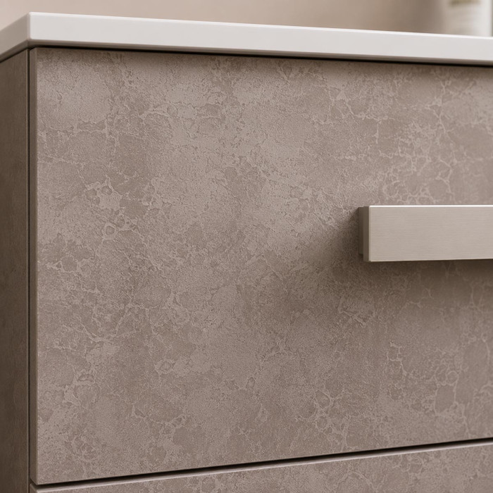 LIRIO - Mobile bagno sospeso cm 90 2 cassetti con lavabo specchio e applique Cemento Chiaro