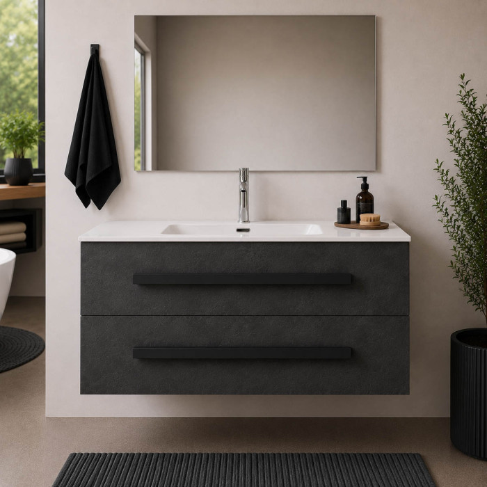 Mobile bagno sospeso LIRIO 90 cm cemento scuro con lavabo in ceramica