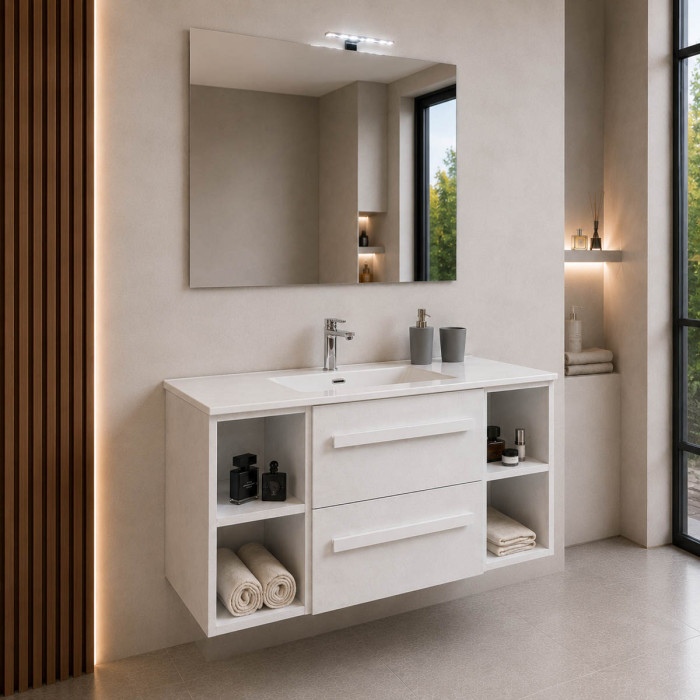 Mobile bagno sospeso 120 cm con 2 cassetti e vani laterali