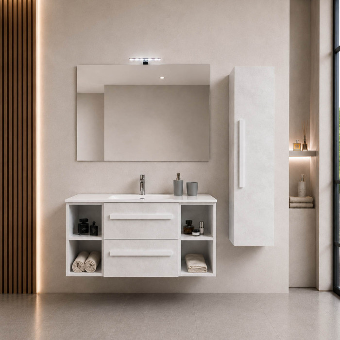 Mobile bagno LIRIOC 120 cm cemento bianco vista frontale