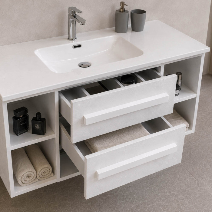 Mobile bagno LIRIOC 120 cm cemento bianco con vani a giorno