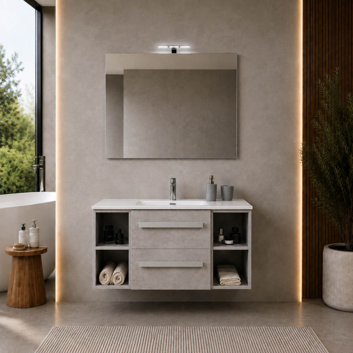 Mobile bagno sospeso LIRIOC 120 cm cemento chiaro con lavabo in ceramica