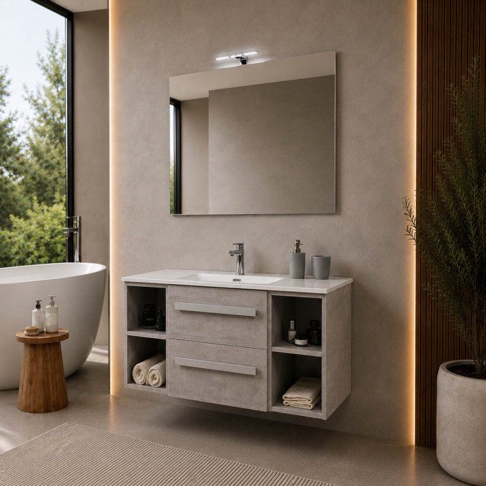 Mobile bagno LIRIOC effetto cemento chiaro con lavabo integrato