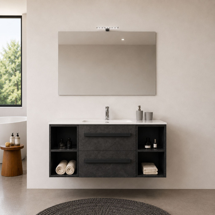 Mobile bagno sospeso LIRIOC 120 cm cemento scuro con lavabo in ceramica
