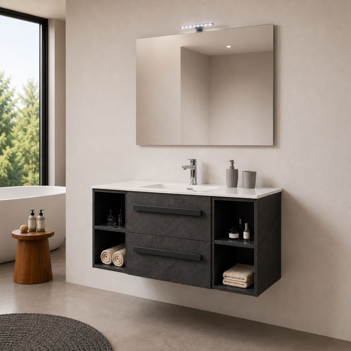 Arredo bagno sospeso LIRIOC 120 cm cemento scuro Made in Italy