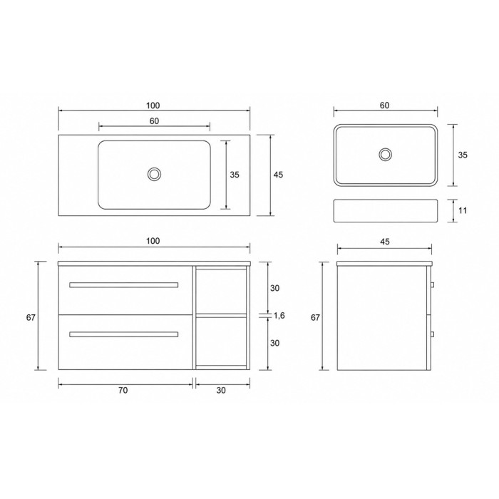 Arredo bagno sospeso LIRIOT effetto cemento chiaro 100 cm Made in Italy Yellowshop