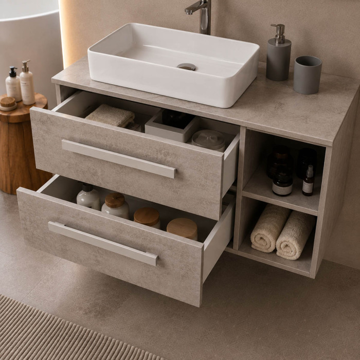 Mobile bagno LIRIOT 100 cm cemento chiaro con lavabo in ceramica