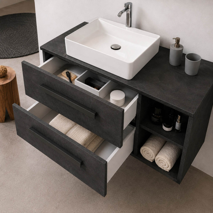 Mobile bagno sospeso 100 cm con cassetti soft close e vano laterale