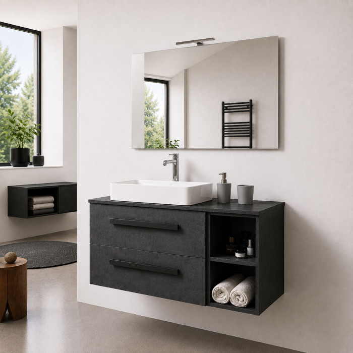 Composizione bagno moderna LIRIOT 100 cm cemento scuro