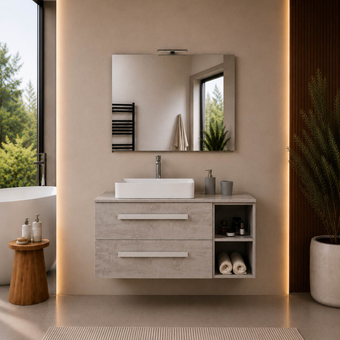Mobile bagno sospeso LIRIOT 120 cm cemento chiaro con lavabo da appoggio