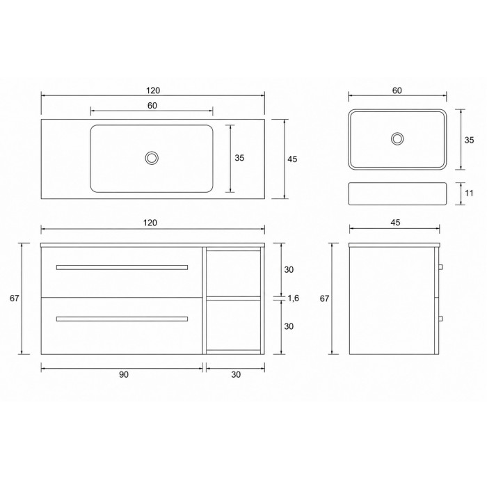 Arredo bagno sospeso LIRIOT 120 cm cemento chiaro Made in Italy