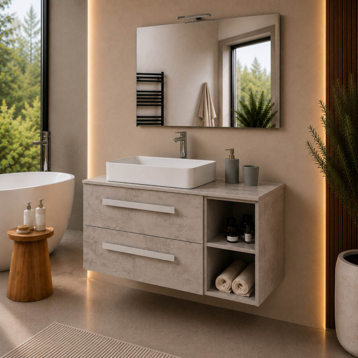 Mobile bagno sospeso 120 cm con 2 cassetti e toletta laterale