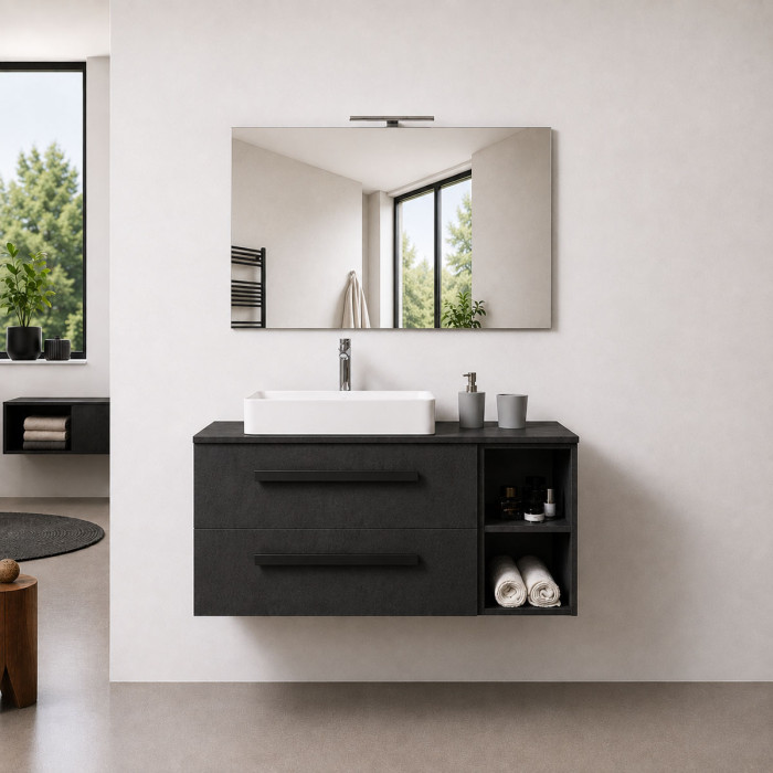 Mobile bagno sospeso LIRIOT 120 cm cemento scuro con lavabo da appoggio