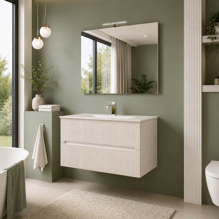 Composizione bagno FLY 100 cm bianco opaco cannettato