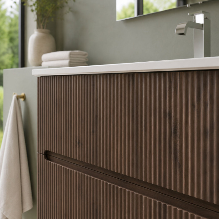 Dettaglio cassetti mobile bagno FLY 100 cm noce