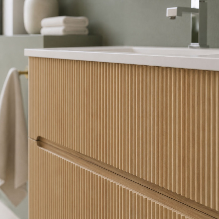 Dettaglio cassetti mobile bagno FLY 100 cm tabacco