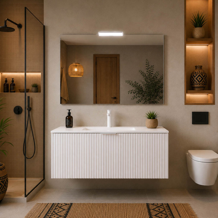 Mobile bagno sospeso BAMBI 80 cm bianco opaco con lavabo in ceramica
