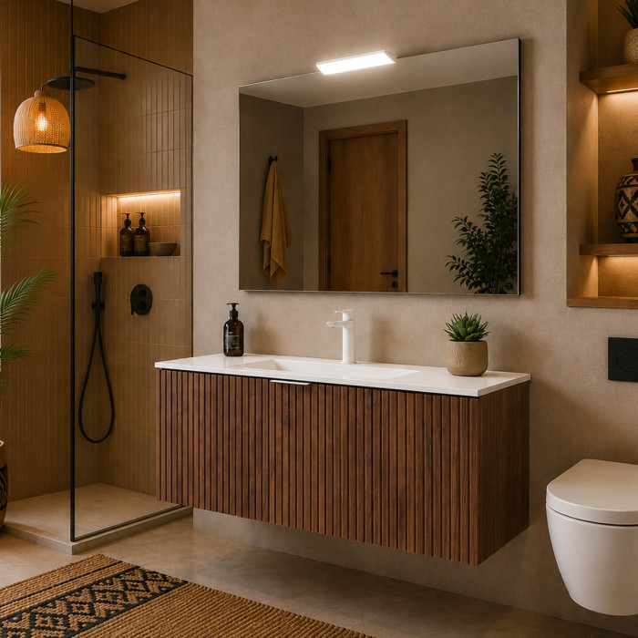 Mobile bagno BAMBI 80 cm noce maya con specchio e applique LED