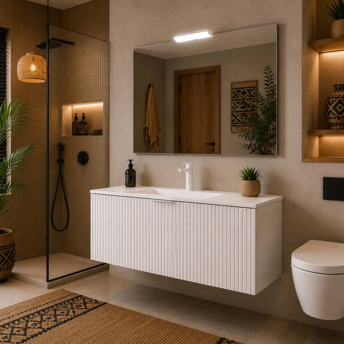 Mobile bagno BAMBI 100 cm bianco opaco con specchio e applique LED