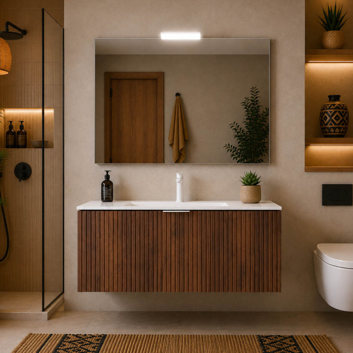 Mobile bagno sospeso BAMBI 100 cm Noce Maya con lavabo in ceramica