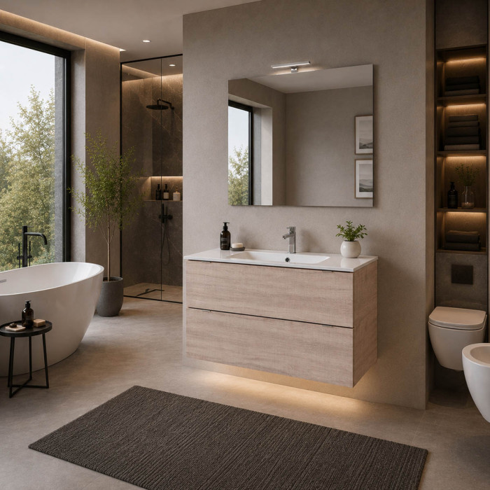Mobile bagno sospeso ANDRÈ 120 cm Tranché Miele con lavabo integrato