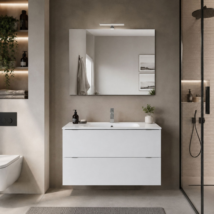 Mobile bagno sospeso ANDRÈ 120 cm bianco lucido con lavabo integrato