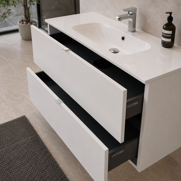 Mobile bagno sospeso moderno 120 cm bianco lucido