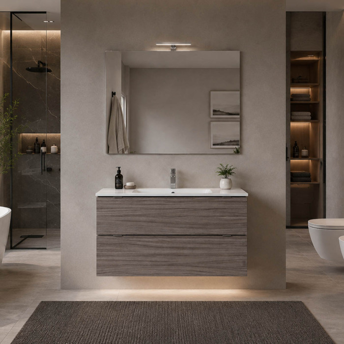 Mobile bagno sospeso ANDRÈ 120 cm Rovere Matrix Grigio Fumo