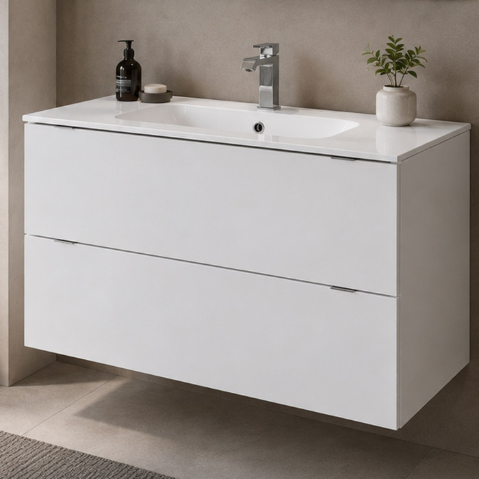 Mobile bagno sospeso moderno 90 cm bianco lucido