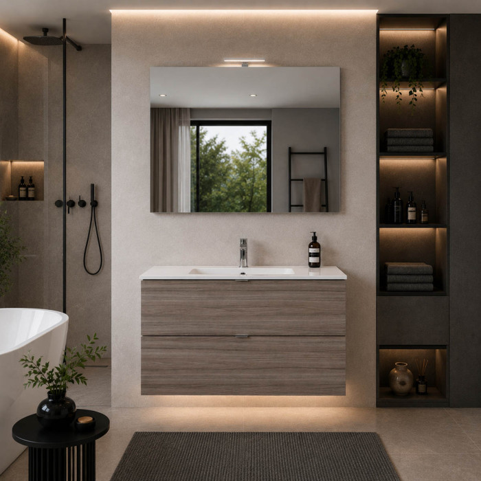 Mobile bagno sospeso ANDRÈ 90 cm Rovere Matrix Grigio Fumo