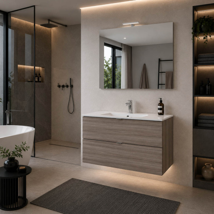 Mobile bagno ANDRÈ 90 cm con specchio e lampada LED
