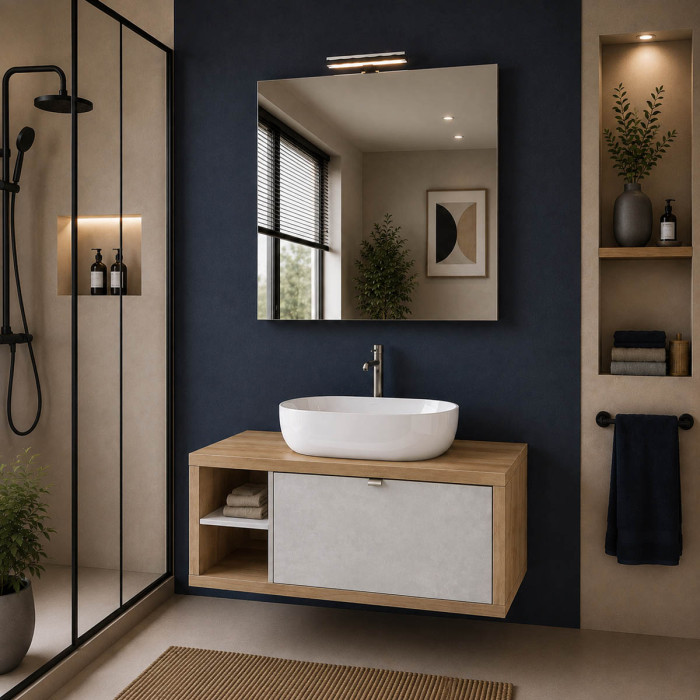Mobile bagno sospeso DOMUS 110 cm Rovere Farnia e Cemento Grigio Chiaro