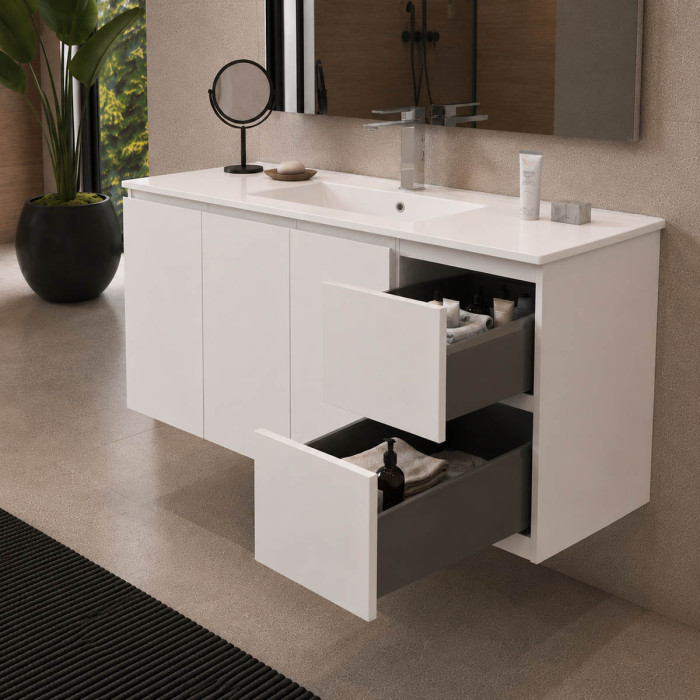 Mobile bagno GIULIA 100 cm bianco lucido con 3 ante e 2 cassetti