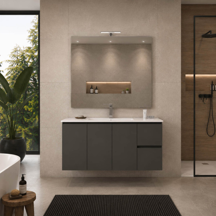 Mobile bagno GIULIA 100 cm grigio talpa con 3 ante e 2 cassetti