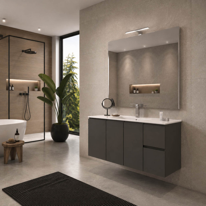 Mobile bagno GIULIA 100 cm grigio talpa con specchio e applique LED