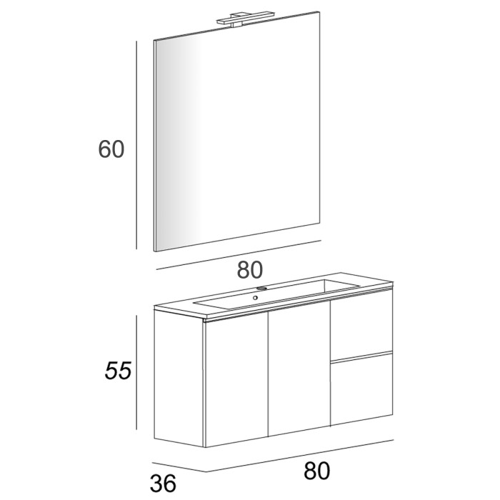Mobile bagno GIULIA 80 cm bianco con specchio e applique LED