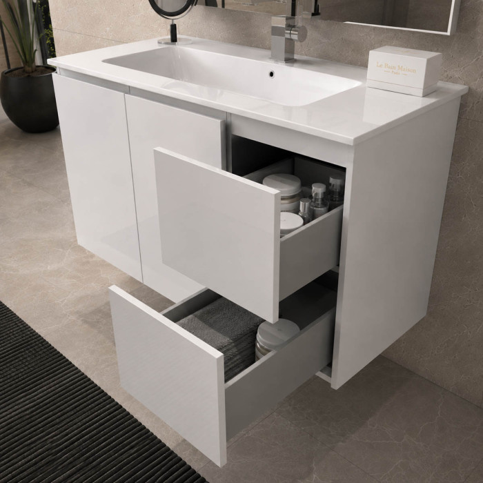 Mobile bagno GIULIA 80 cm bianco lucido con 2 ante e 2 cassetti