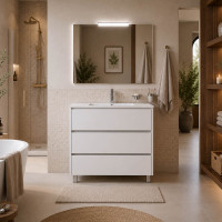 Mobile bagno ARENYS 80 cm bianco lucido con lavabo in porcellana