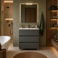 Mobile bagno ARENYS 80 cm grigio scuro opaco con lavabo in porcellana