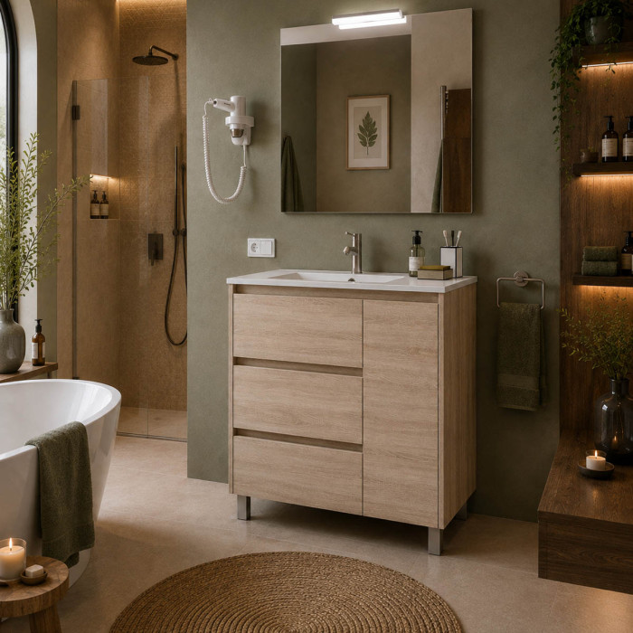 Mobile bagno ARENYS 85 cm Rovere Caledonia con lavabo in ceramica