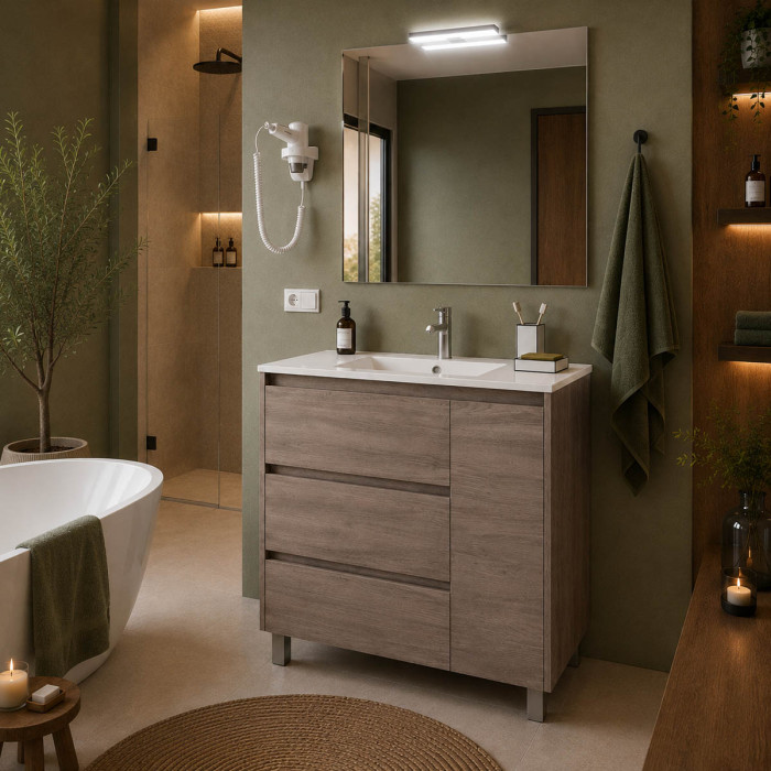 Mobile bagno ARENYS 85 cm Rovere Eternity con lavabo in ceramica