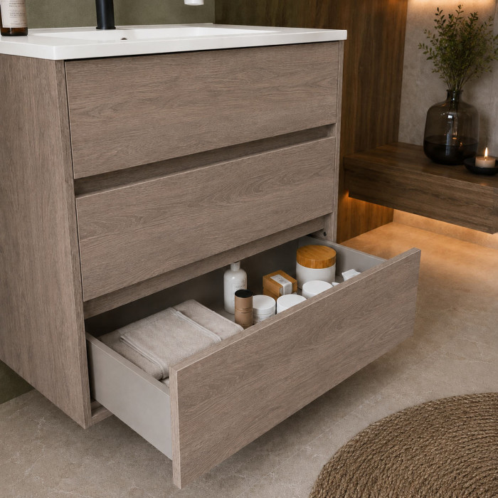 Mobile bagno ARENYS cm 80 rovere eternity vista tre quarti