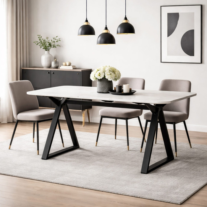 Tavolo BLANCO 160x90x76 cm vetro effetto marmo bianco