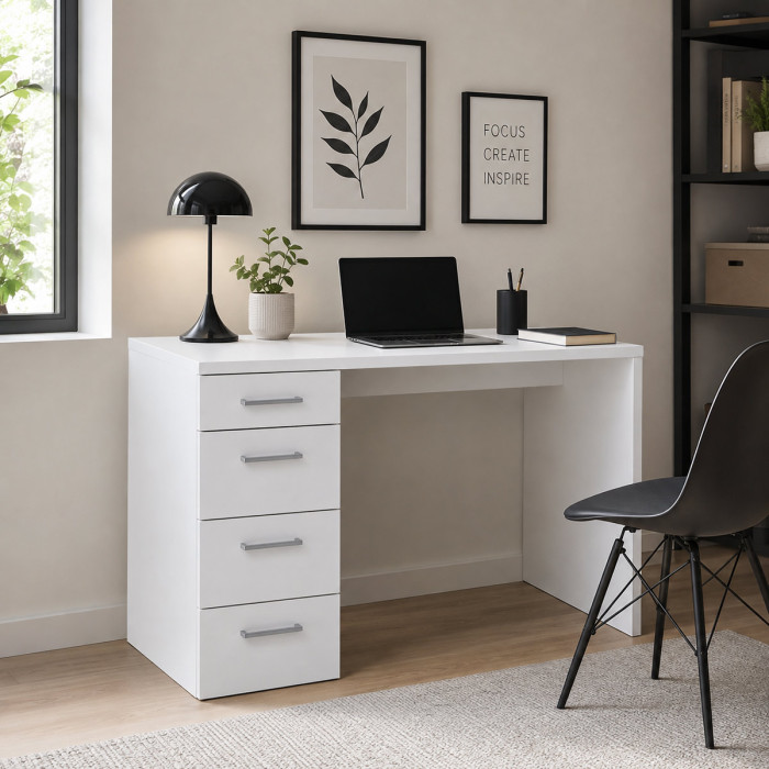 Scrivania EASY 4 cassetti bianca L110xP60 cm Made in Italy