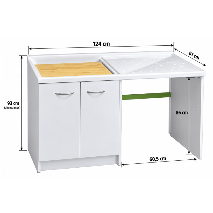 Mobile lavatoio porta lavatrice 124x61 cm bianco opaco