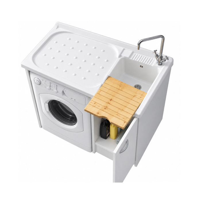 Mobile lavatoio LADY INTRA bianco opaco con anta e vano lavatrice SX